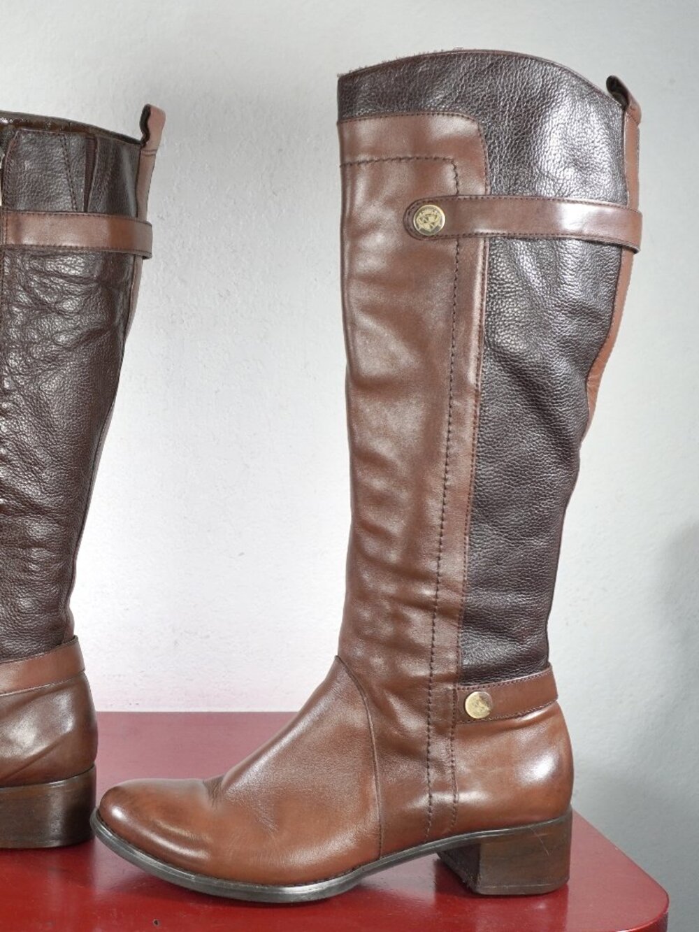 Women's Franco Sarto Brown Leather Knee-High Riding Fashion Long Tall Boots 8